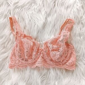 ↠ Vintage Victoria's Secret Persimmon Coral Peach Retro Sheer Floral Lace Bra